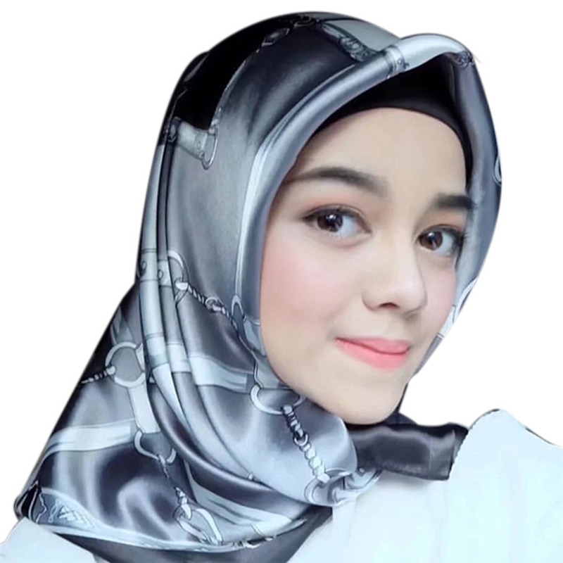Women Fashion Satin Hijab Printed Hijab Islamic Muslim Women's Head Scarf Ladies Tudung Silk Shawl Turban